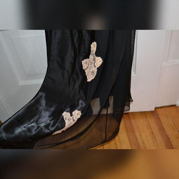 Fredrick's of Hollywood Satin and Mesh Gown with Champagne Beaded Lace Details - Picture 3 of 8